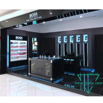 Fashion Unique Wooden Design Furniture Cosmetics Shop with LED Lights